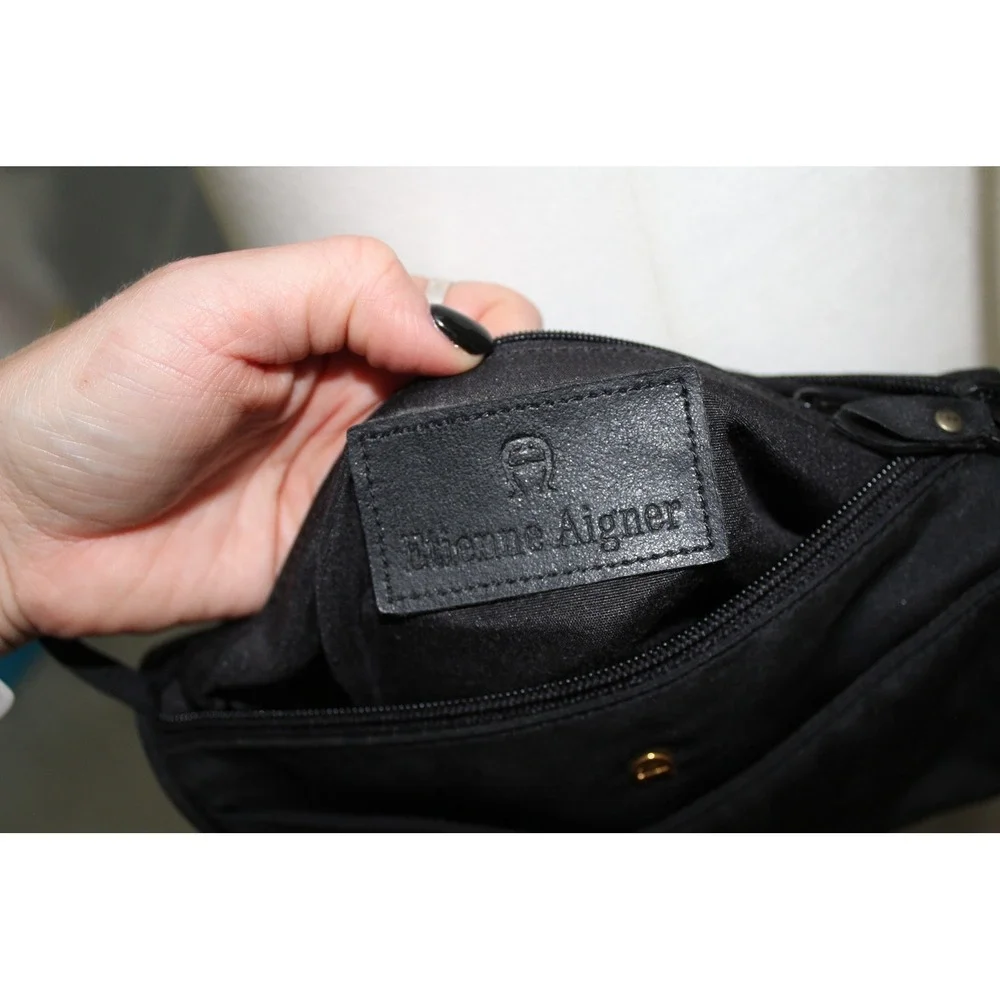 VTG Etienne Aigner Black Nylon Crossbody Bag Gold Logo 7220RN‎ Small Purse